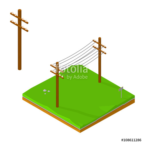500x500 Vector Isometric High Voltage Power Lines Illustration Icon Power