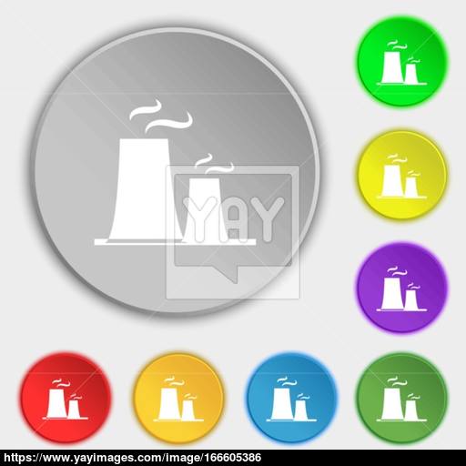 512x512 Atomic Power Station Icon Sign Symbol On Eight Flat Buttons