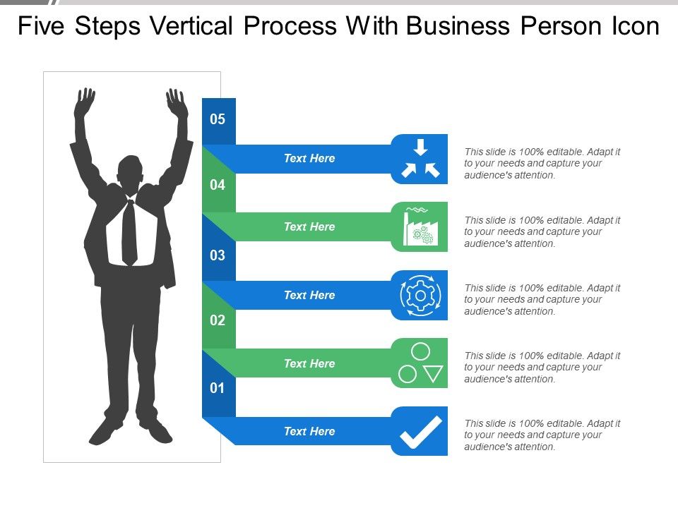 960x720 Five Steps Vertical Process With Business Person Icon Powerpoint