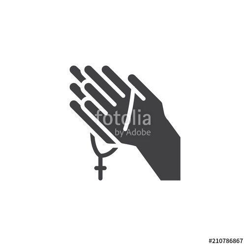 500x500 Praying Hands With Rosary Vector Icon Filled Flat Sign For Mobile