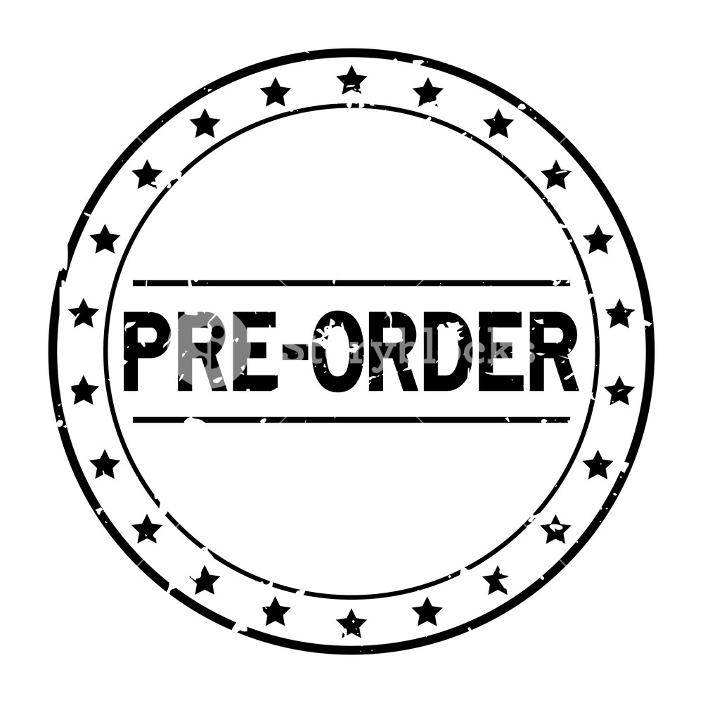 1000x1000 Grunge Black Pre Order Word With Star Icon Round Rubber Seal Stamp
