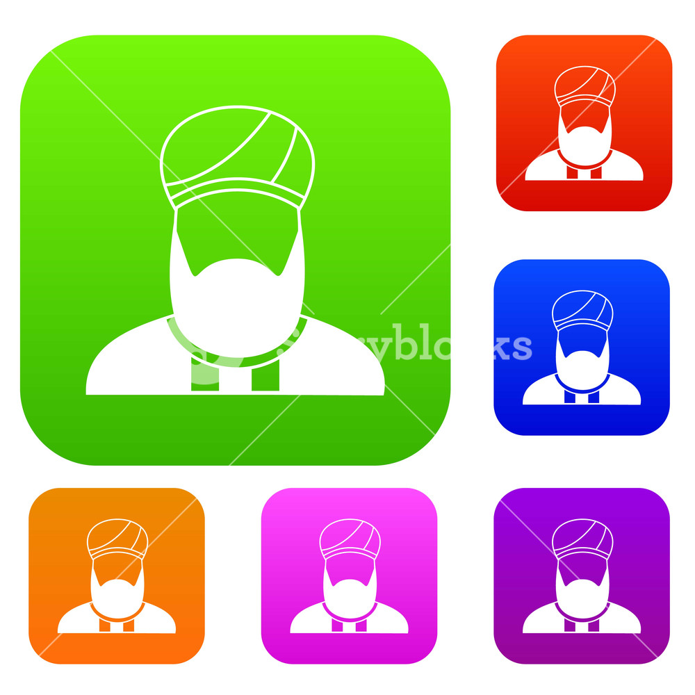 1000x1000 Muslim Preacher Set Icon In Different Colors Isolated Vector