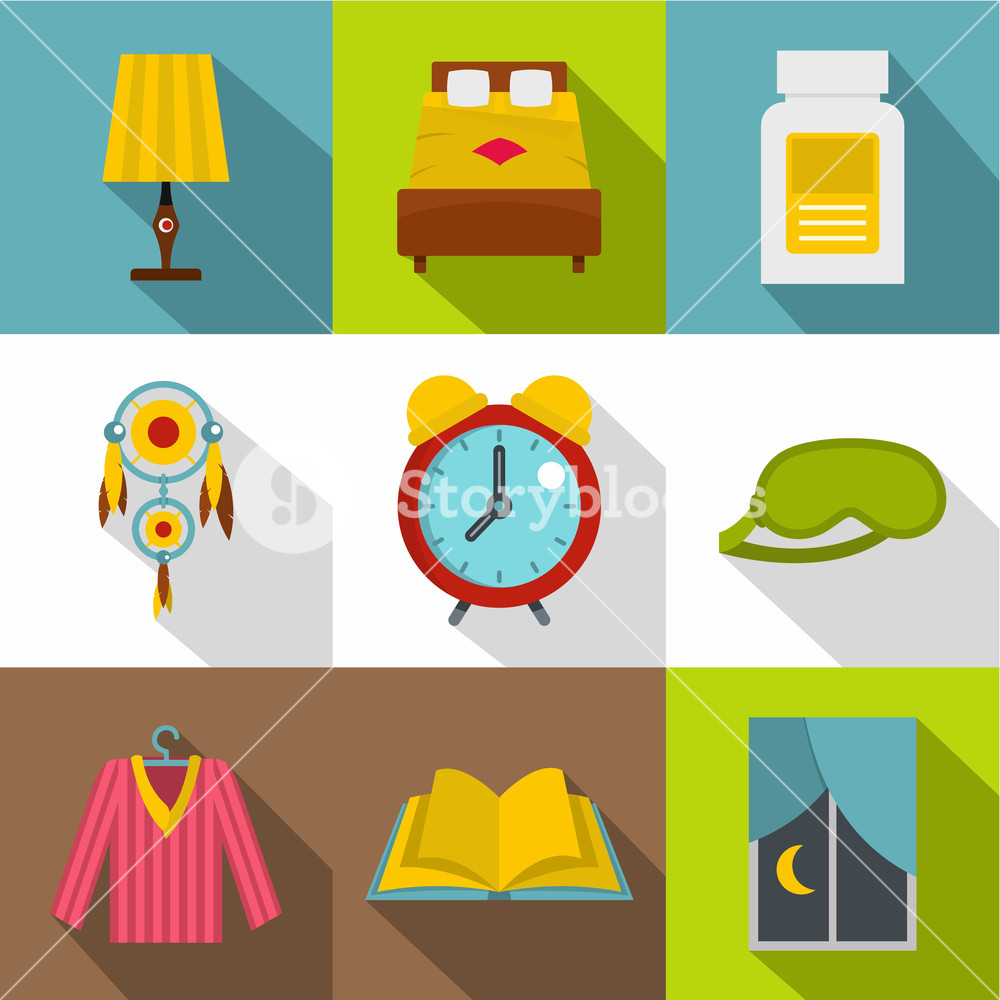 1000x1000 Preparation To Sleep Icon Set Flat Style Set Of Preparation
