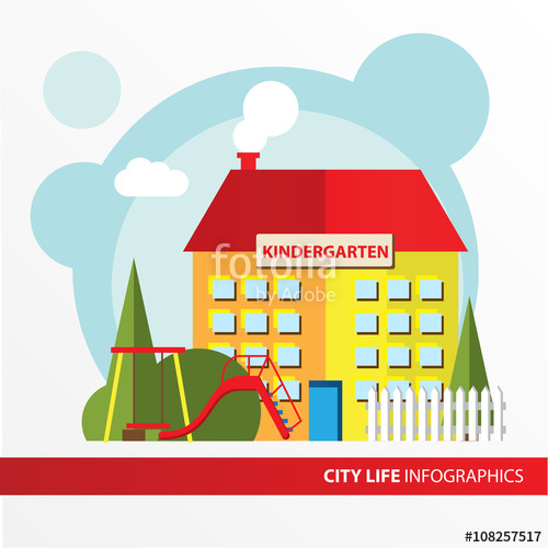 500x500 Kindergarten Building Icon In The Flat Style Preschool Concept