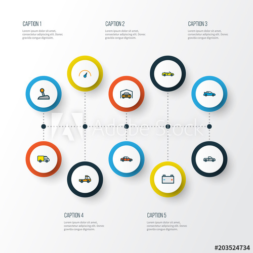 500x500 Car Icons Colored Line Set With Van, Prime Mover, Gear And Other