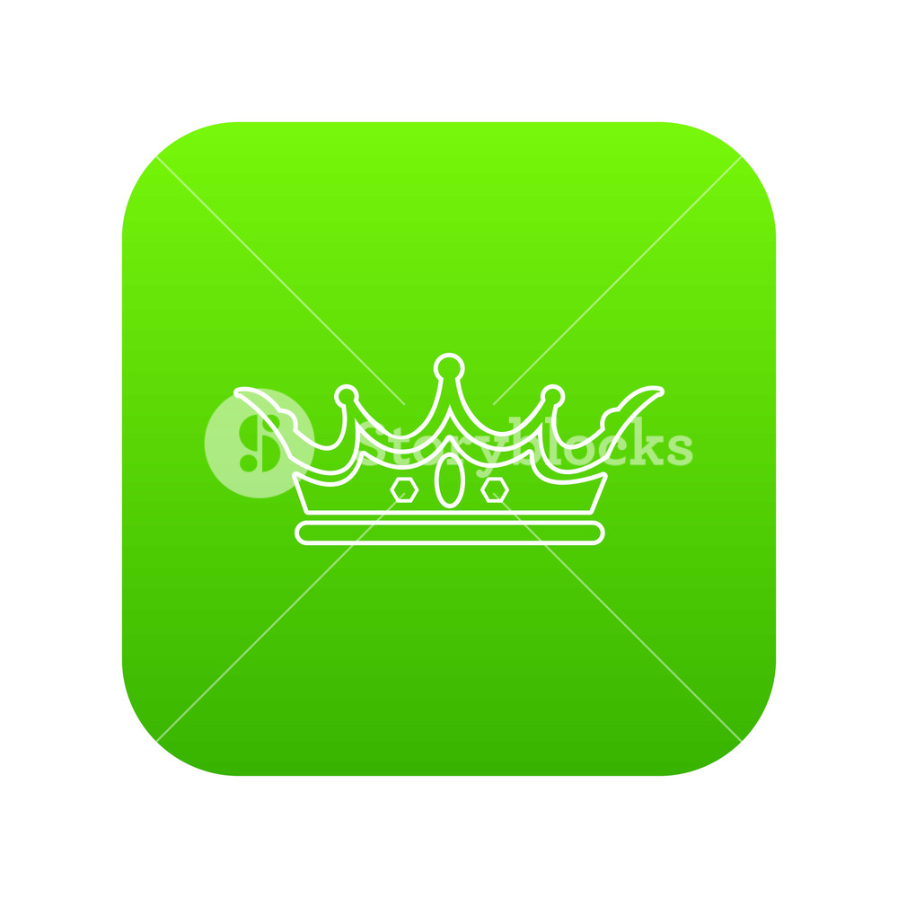 1000x1000 Princess Crown Icon Green Vector Isolated On White Background