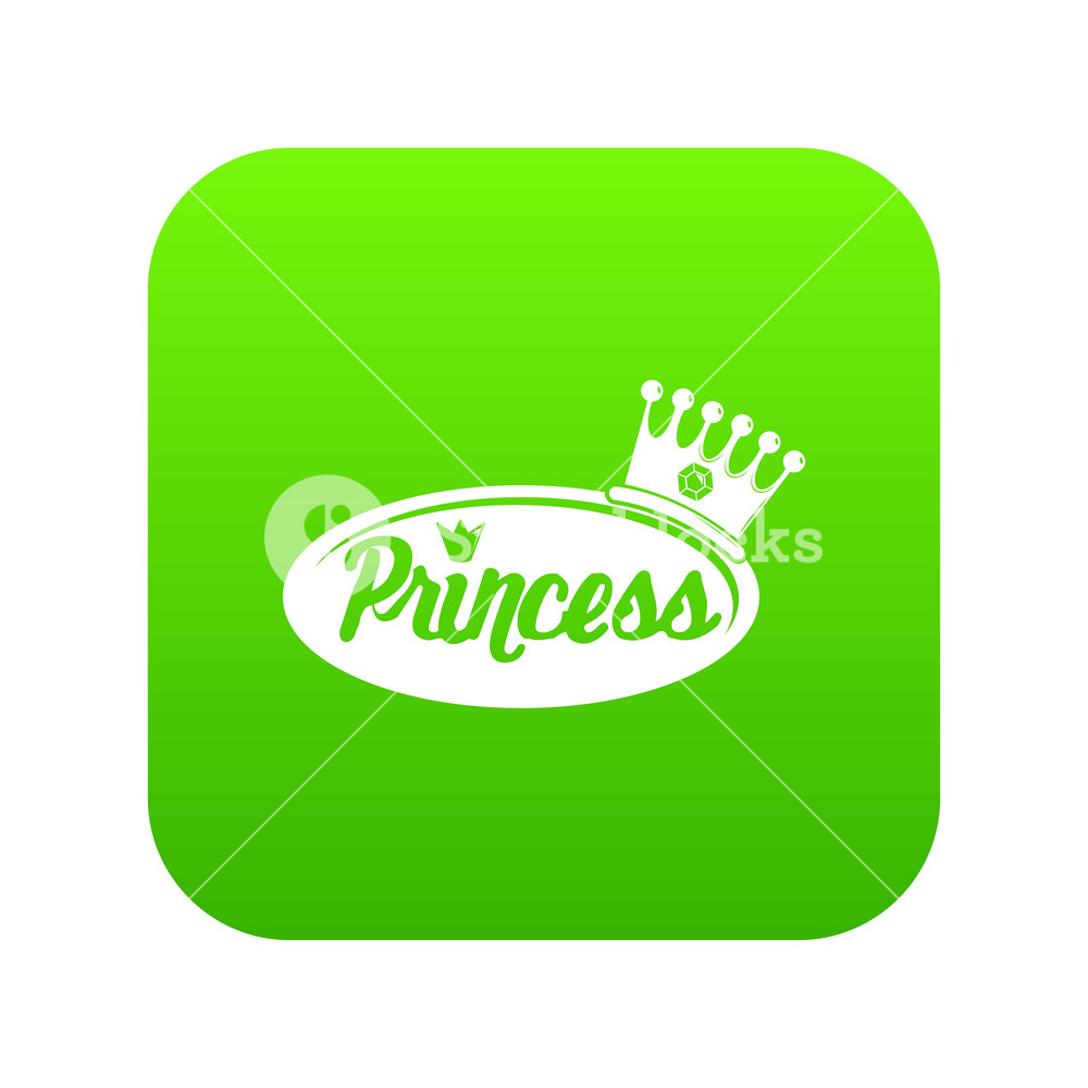 1000x1000 Word Princess Crown Icon Green Vector Isolated On White Background