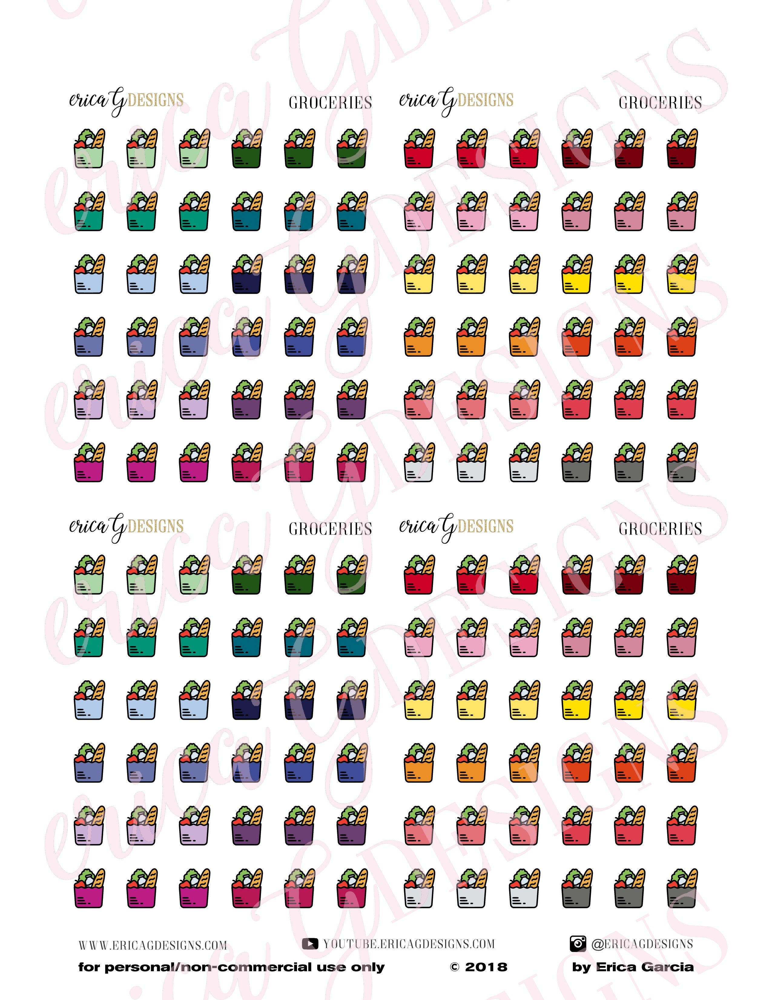 2550x3300 Groceries Printable Icon Stickers