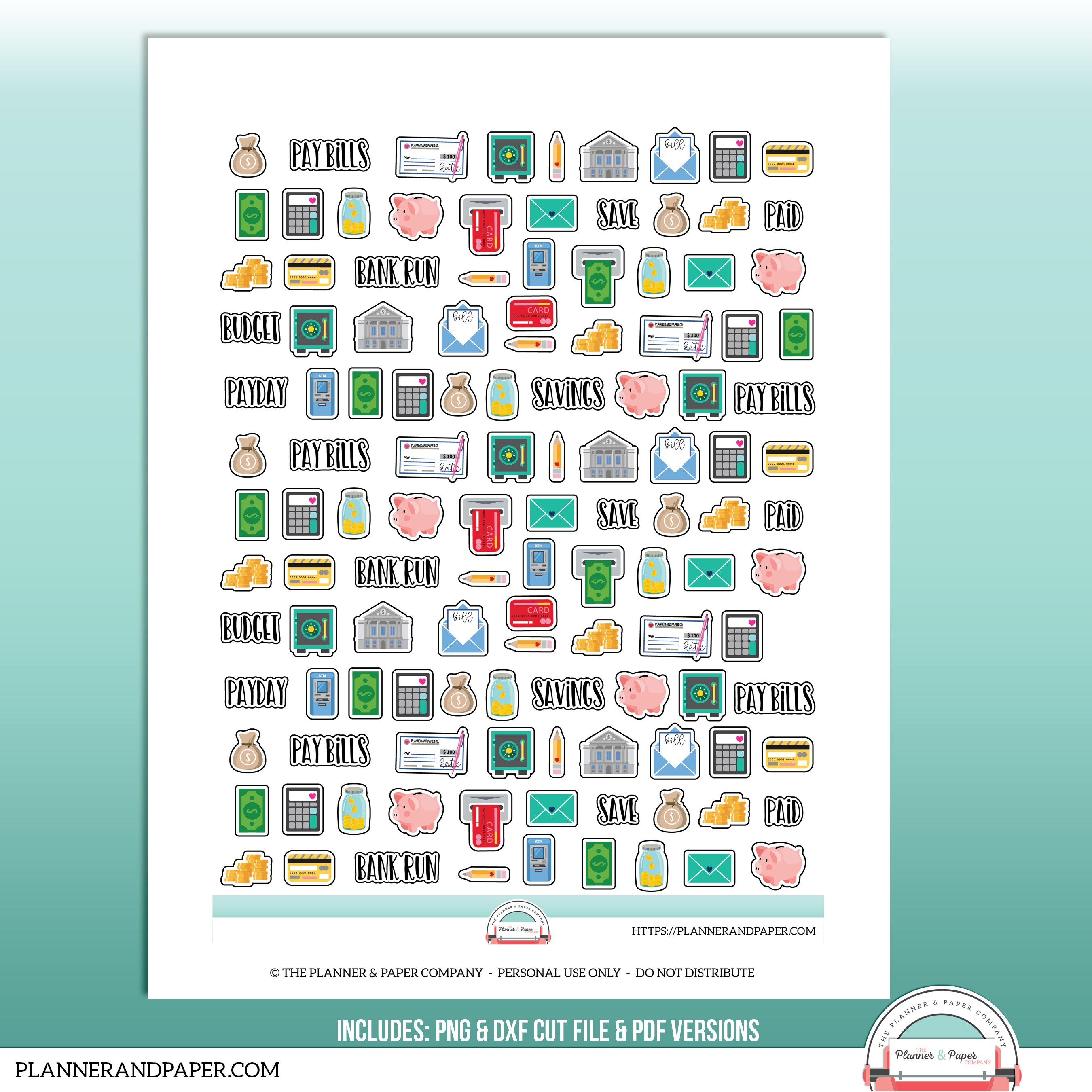 2700x2700 Printable Budgetingmoney Icon Planner Sticker Sheet