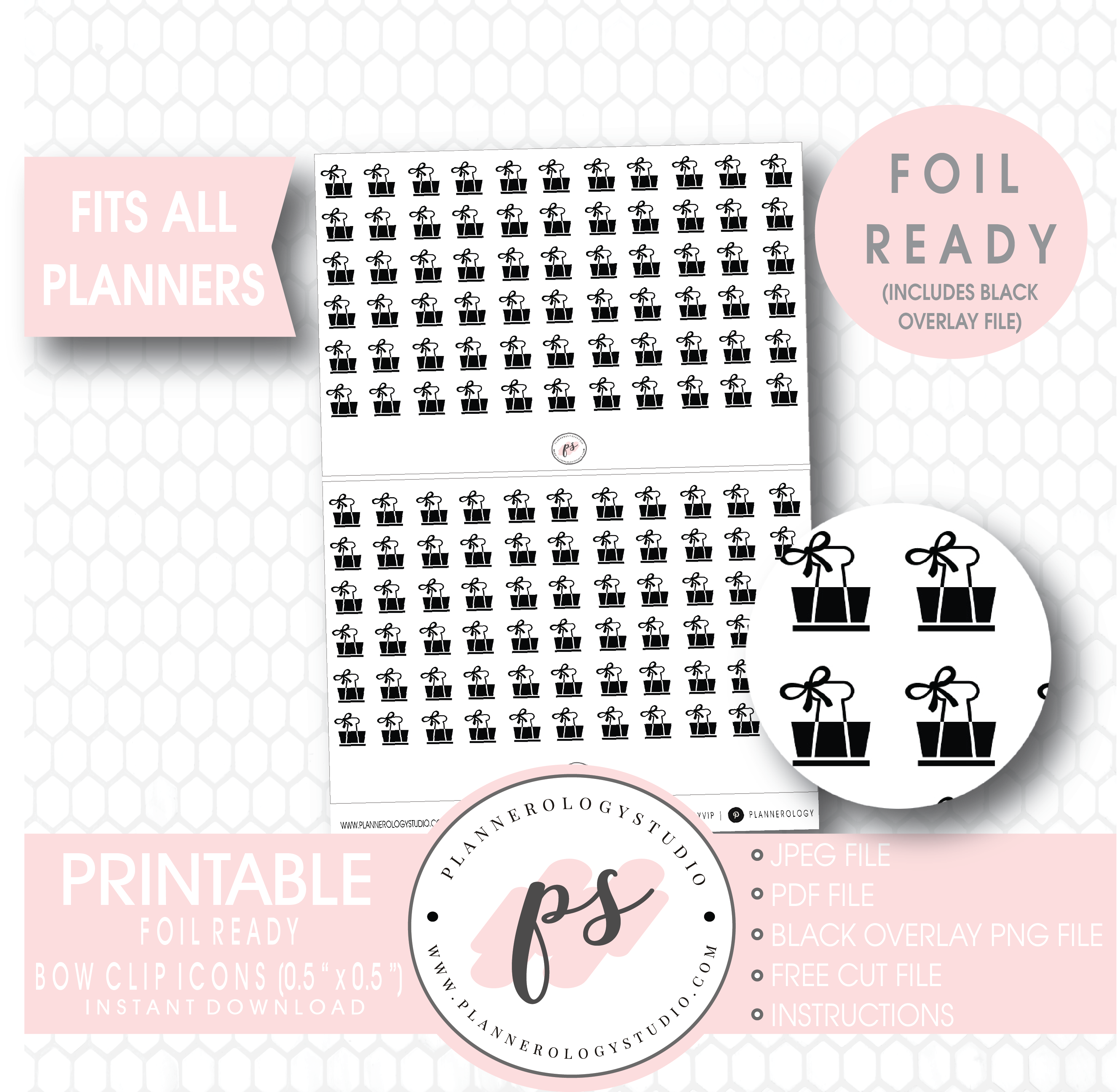3074x3000 Bow Clip Icon Digital Printable Planner Stickers