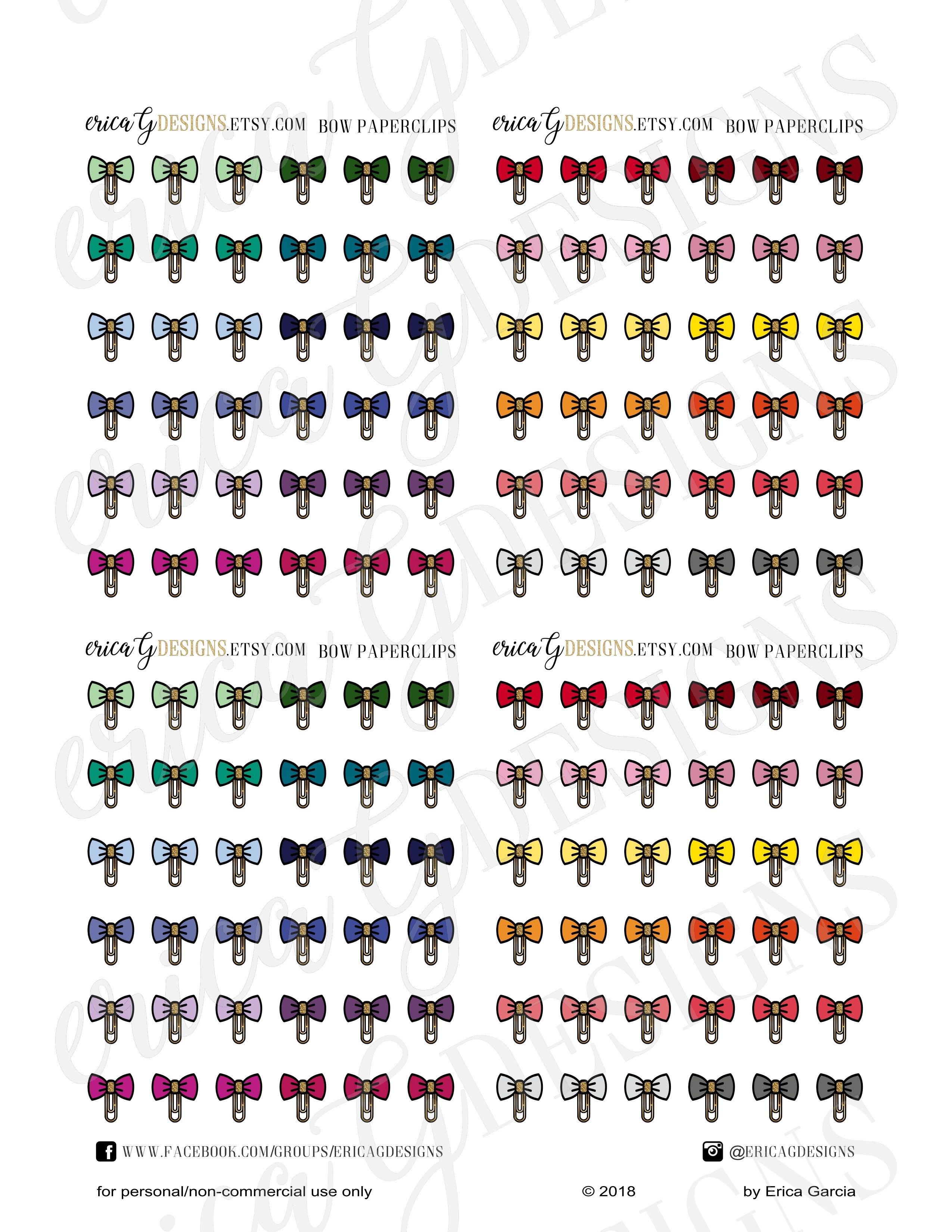 2550x3300 Bow Paperclip Printable Icon Stickers