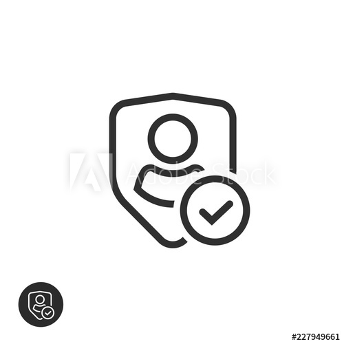 500x500 Privacy Icon Vector, Line Art Outline Shield With User Silhouette