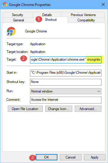363x548 How To Create Shortcuts To Start Your Web Browser Inprivate