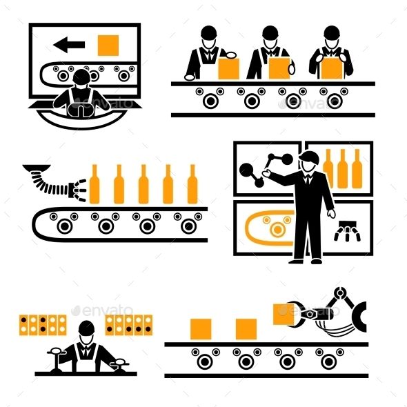 590x590 Factory Production Process Icons Machine In Illustration