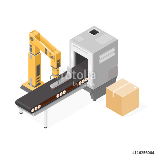 500x500 Isometric Vector Illustration Of Robotic Production Line