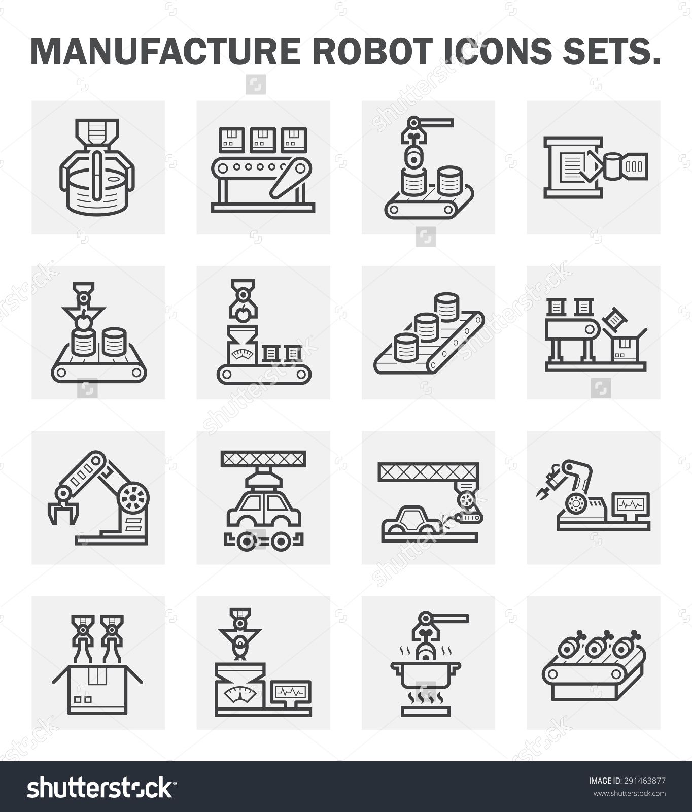1364x1600 Manufacture Robot Icons Sets Stock Vector Illustration