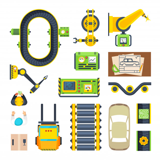 626x626 Production Line Elements Icon Set Vector Free Download