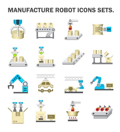 409x450 Robot And Production Line Icon Sets Royalty Free Vector Graphics