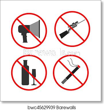 362x382 No Noise, Gun, Alcohol, Smoke Sign And Symbol Set Prohibited Icon