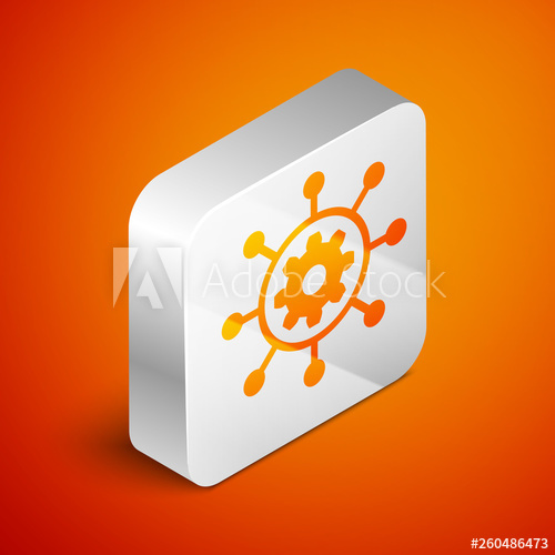 500x500 Isometric Project Management Icon Isolated On Orange Background