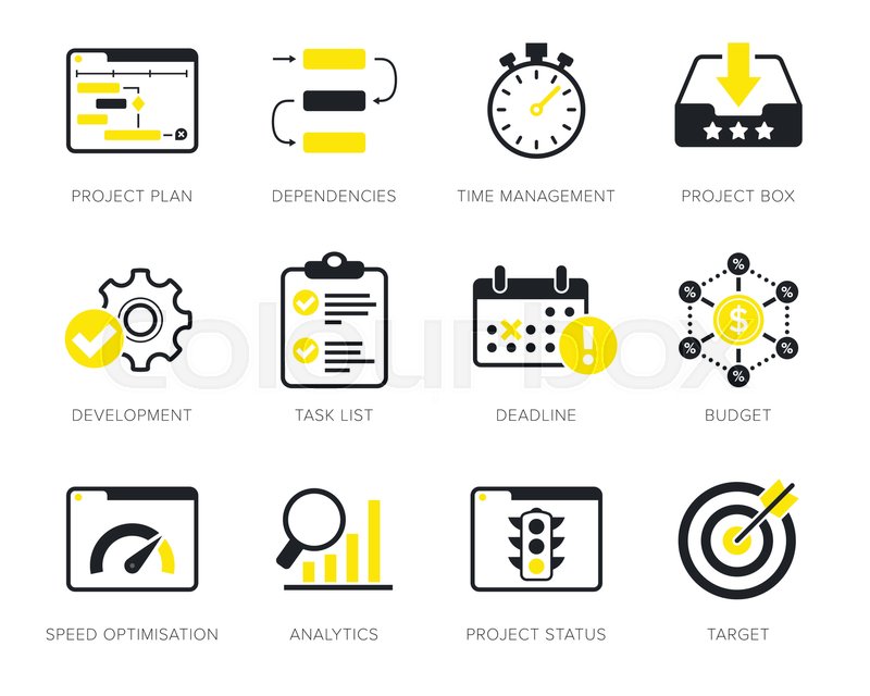 800x640 Project Management Icons Set Yellow Stock Vector Colourbox