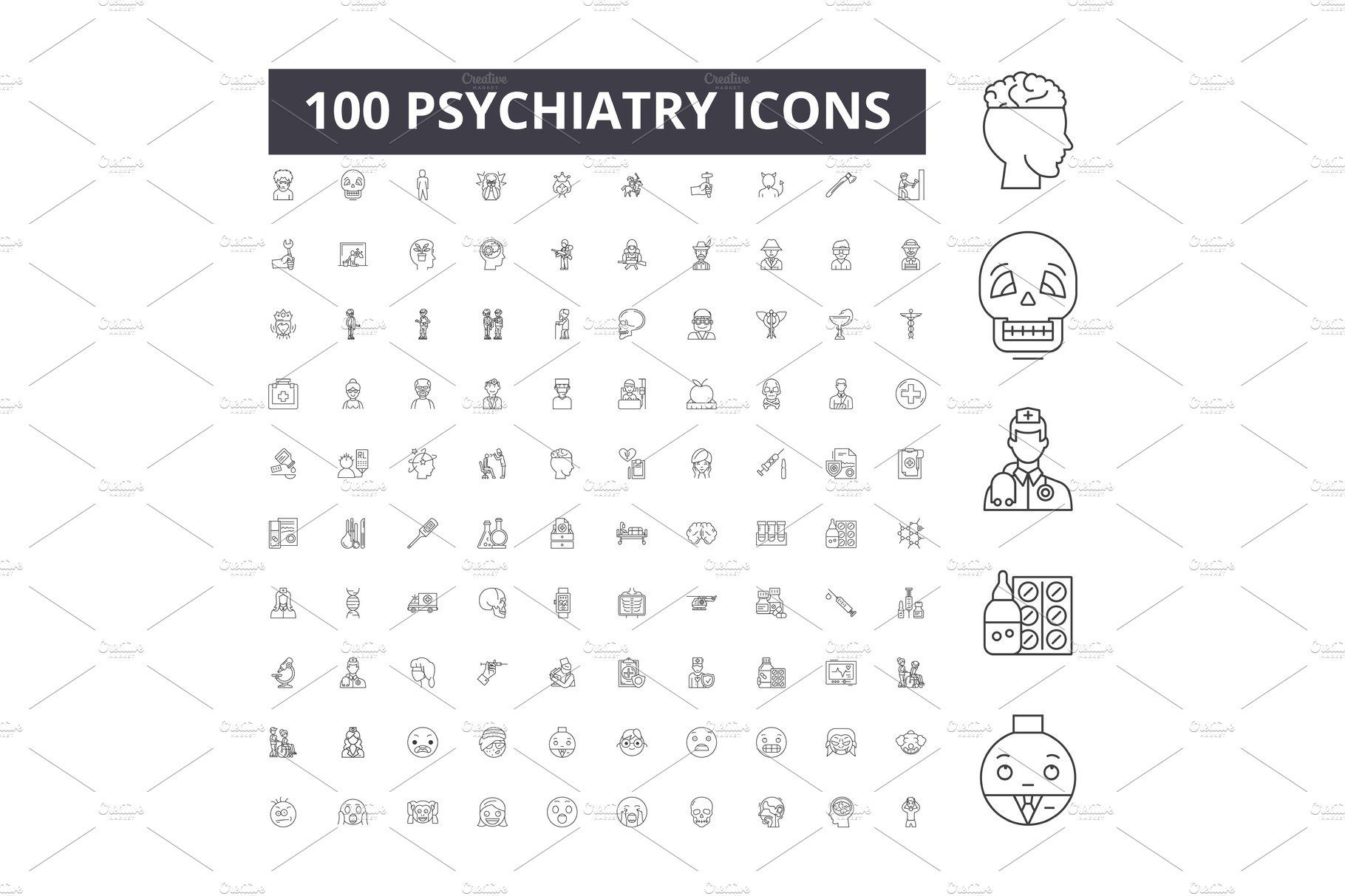 1820x1213 Psychiatry Line Icons, Signs, Vector