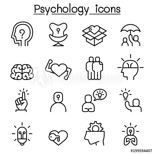 500x500 Psychology Icon Set In Thin Line Style