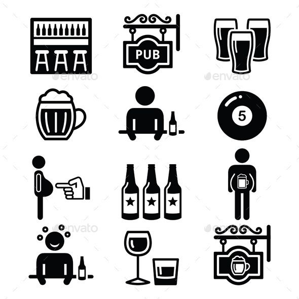 590x590 Vector Icons Set Of Pub Isolated On White Vector