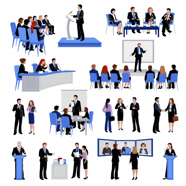 626x626 Public Speaking People Flat Icons Collection With Conference