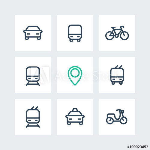 500x500 City And Public Transport Icons On Squares, Public Transportation
