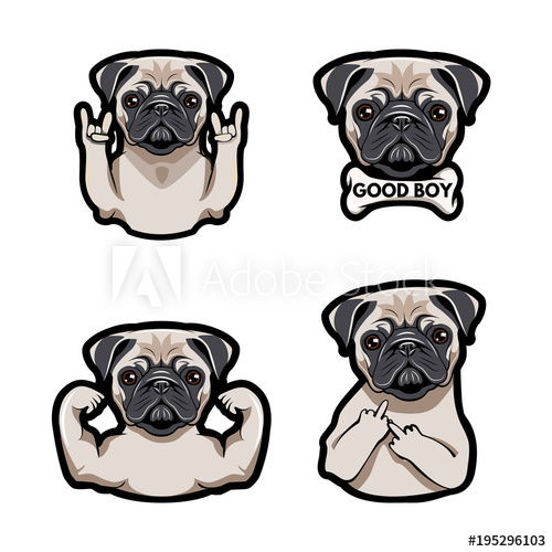 500x500 Icon With Pug Dog With Gestures Illustration