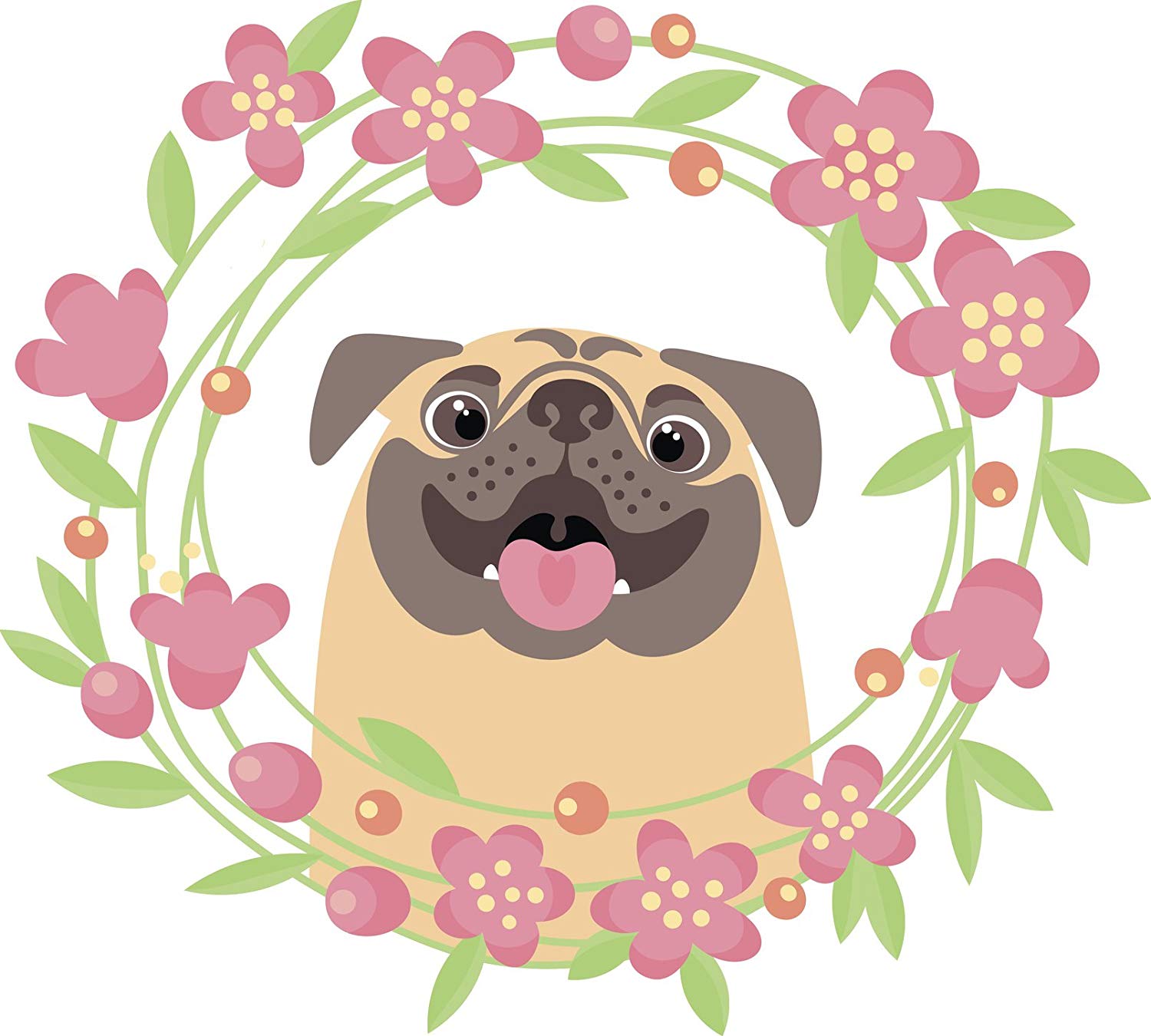 1500x1350 Cute Adorable Sweet Floral Pug Cartoon
