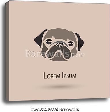 382x390 Vector Stylized Pug Dog Icon Cute Illustration, Canvas Print
