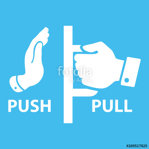 500x500 Flat Modern White Push And Pull Icon On Blue Background Stock