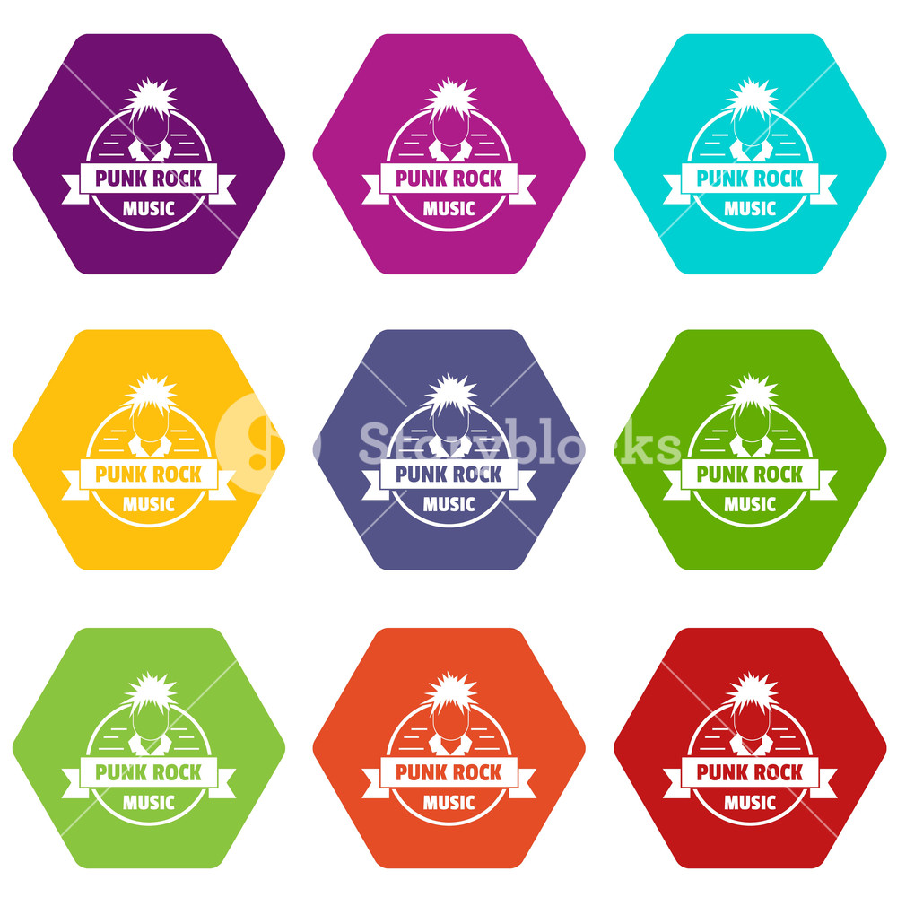 1000x1000 Punk Rock Music Icons Set Coloful Isolated On White For Web