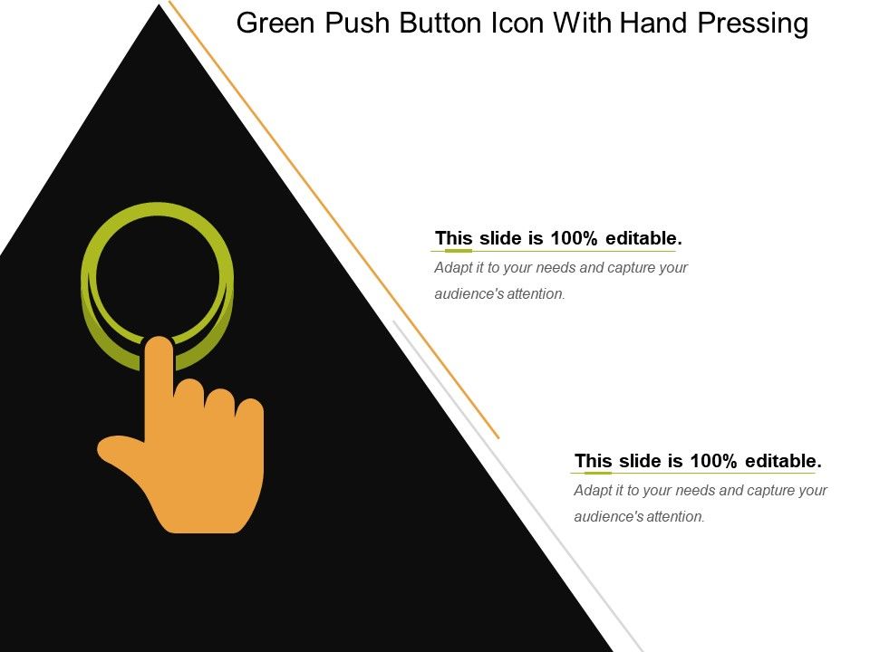 960x720 Green Push Button Icon With Hand Pressing Templates Powerpoint