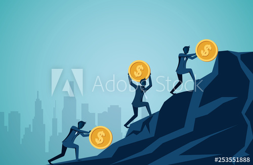 500x326 Businessman Competing Rolling And Push Icon Dollar Coin Uphill