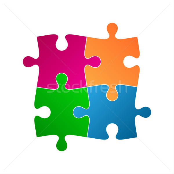 600x600 Four Colored Puzzle Pieces, Abstract Symbol Icon Isolated On A W