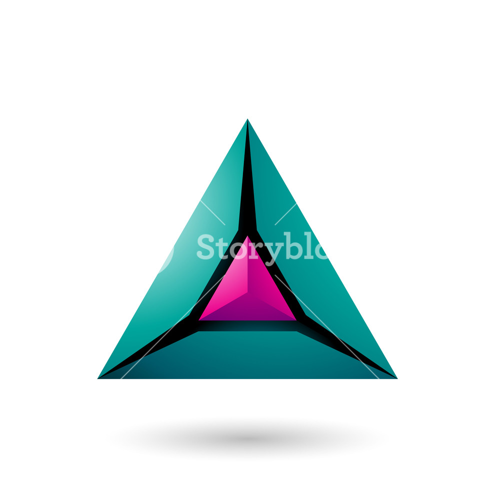 1000x1000 Vector Illustration Of Green And Magenta Pyramid Icon Isolated