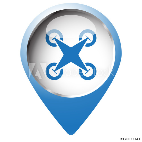 500x500 Map Pin Symbol With Drone Quadcopter Icon Blue Symbol On White