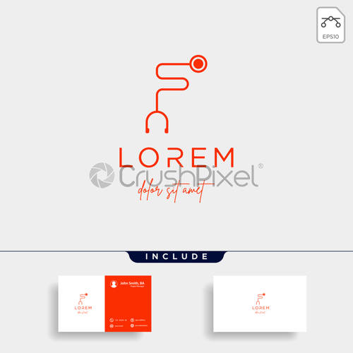 500x500 Stethoscope R Letter Logo Vector Design Icon, Stock Vector