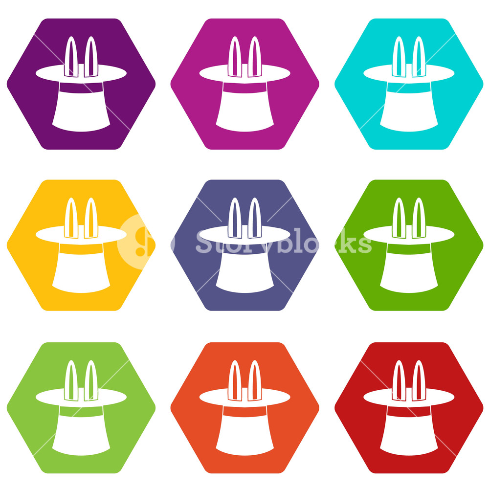 1000x1000 Rabbit Ears Appearing From A Top Magic Hat Icon Set Many Color