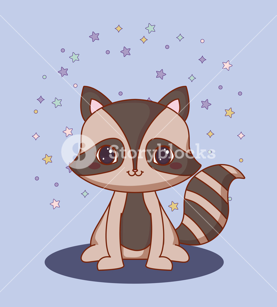902x1000 Kawaii Raccoon Icon Over Purple Background, Colorful Design