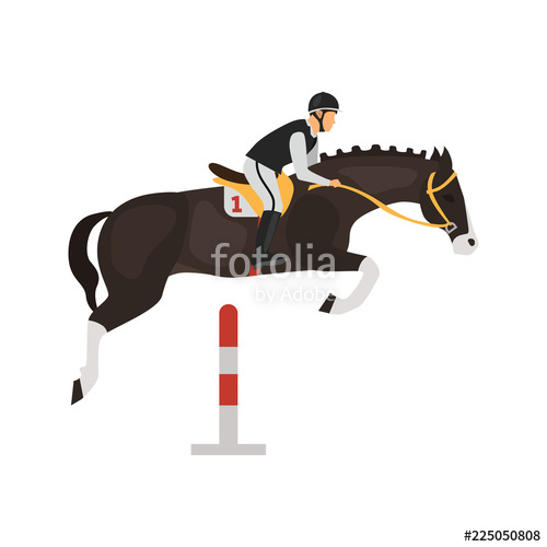 500x500 Jockey On Race Horse Makes Jump Over The Barrier Color Vector Icon