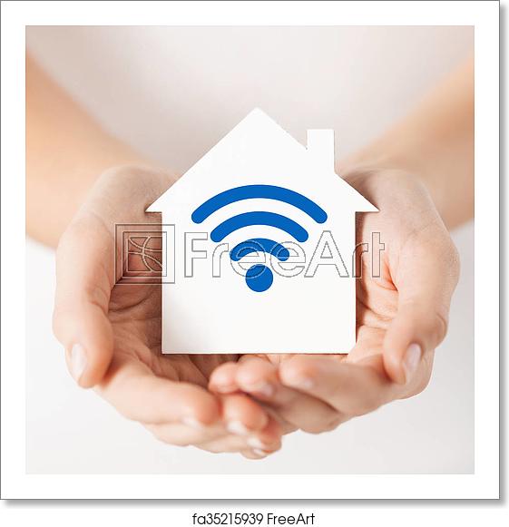 561x581 Free Art Print Of Hands Holding House With Radio Wave Signal Icon