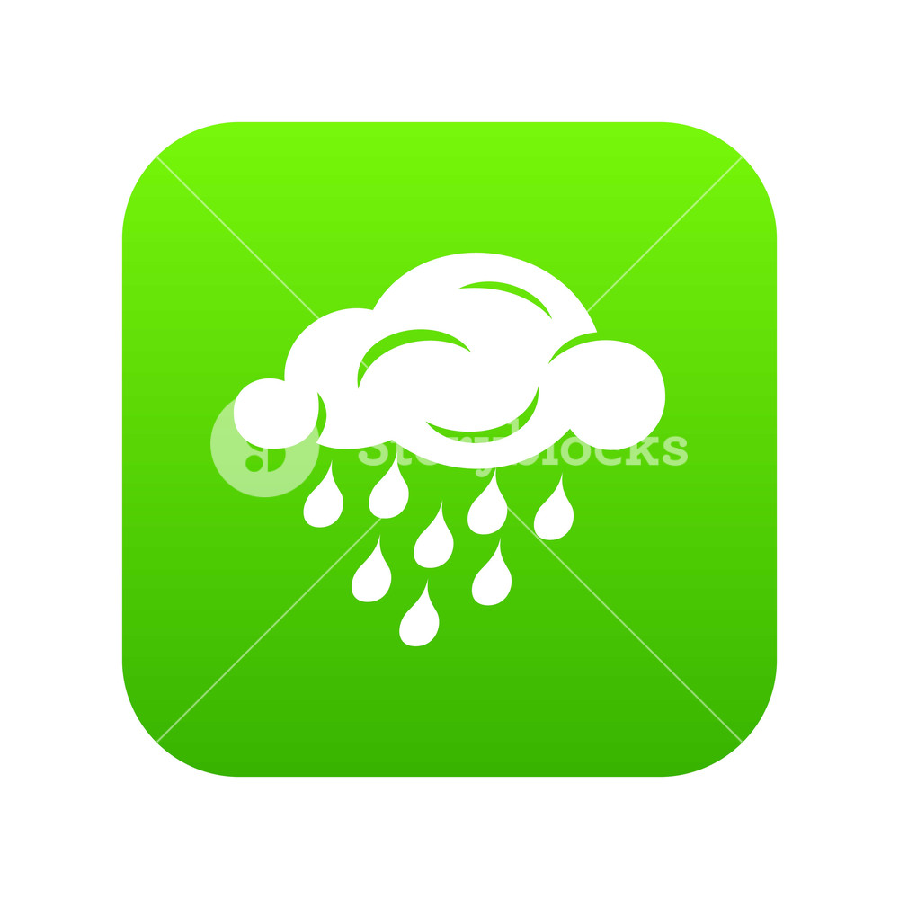 1000x1000 Rain Cloud Icon Green Vector Isolated On White Background Royalty