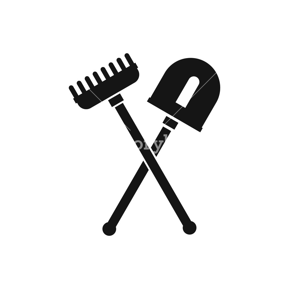 1000x1000 Shovel And Rake Icon In Simple Style Isolated On White Background