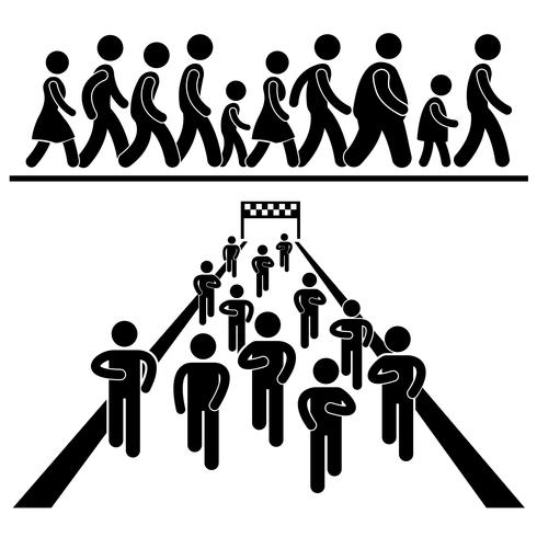 490x490 Community Walk And Run Marching Marathon Rally Stick Figure