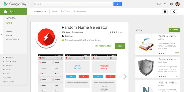 720x360 Random Name Generator App