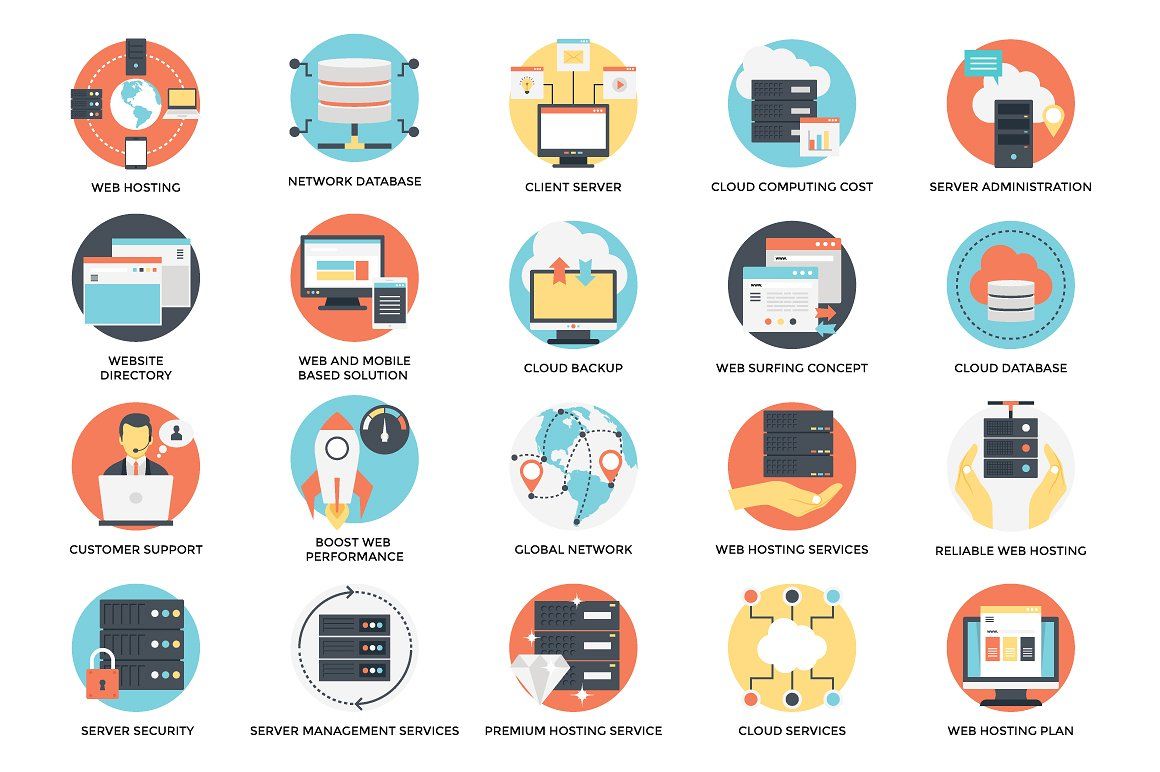 1160x772 Flat Web Hosting Icons